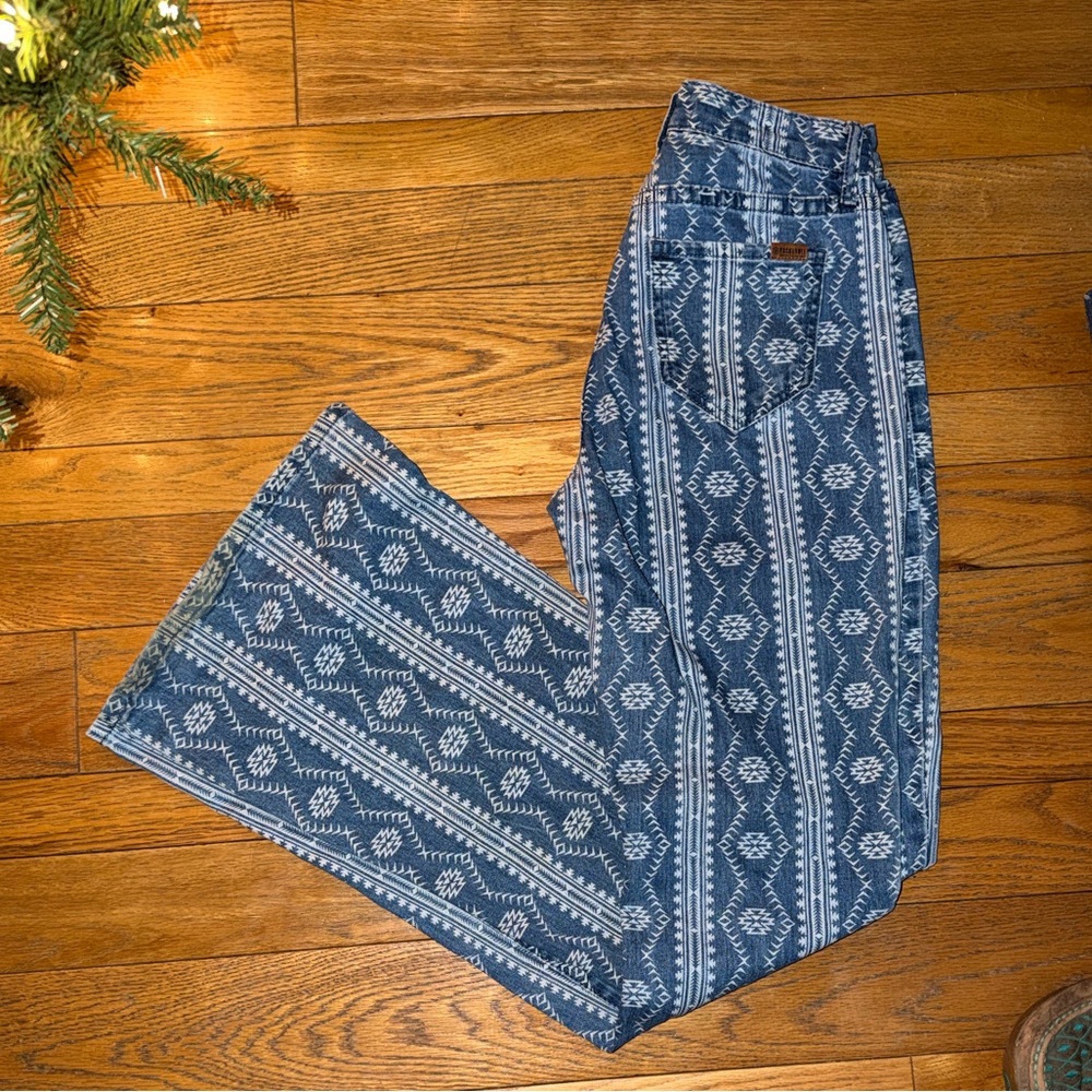 Rock N Roll Denim Women’s Blue Patterned Wide-Leg Pants